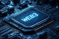 A digital illustration of a microchip labeled Ã¢â¬ÅWeb3,Ã¢â¬Â symbolizing the decentralized internet